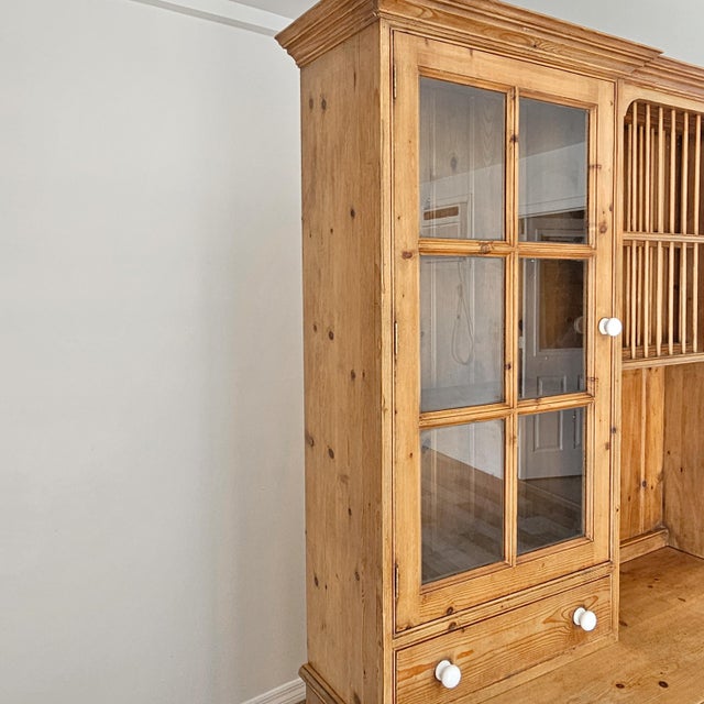 Vintage English Pine Kitchen Dresser With Plate Rack & Wine Storage For Sale - Image 4 of 17