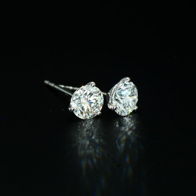 Contemporary 14k White Gold Diamond Stud Earrings - Gia Certified Natural Diamonds ~1.8ctw Excellent Cut, A Pair For Sale - Image 3 of 8