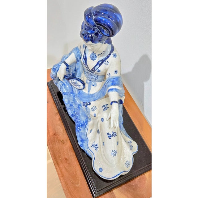 Bombay Company Blue & White Porcelain Geisha Figurine – Crackle Glaze For Sale - Image 4 of 8