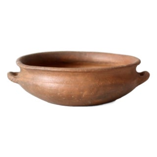 Antique Terra Cotta Folk Pottery Bowl With Handles For Sale