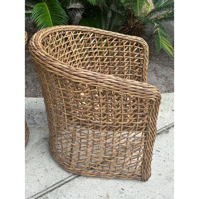 2000 - 2009 French Style All Weather Woven Rattan Barrel Back Chairs a Pair For Sale - Image 5 of 11