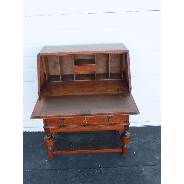 Early 1900s Solid Oak Leather Top Secretary Desk 6630 For Sale In Miami - Image 6 of 17