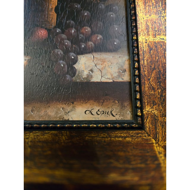 Pair, Loren Speck, Vintage Italian-Style Framed Still-Life Art Prints Titled Wine Bottle & a Date to Remember For Sale In Saint Louis - Image 6 of 13