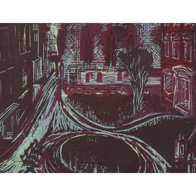 Impressionist 1930s "Nightrise" Public Works Art Color Woodcut by Ruth Chaney For Sale - Image 3 of 8