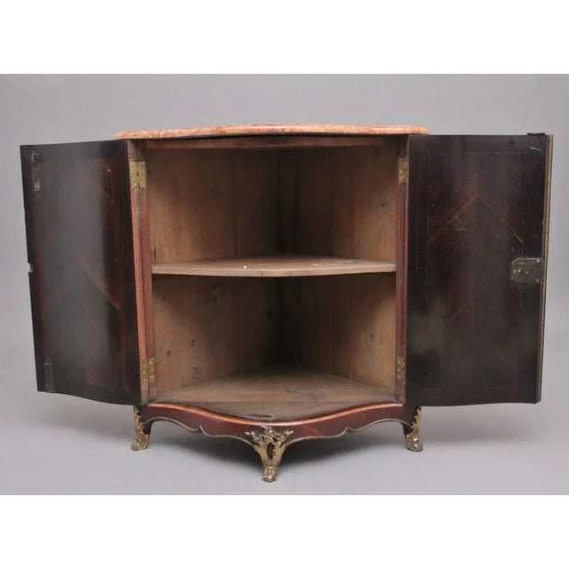 French Inlaid Tulipwood and Marble Top Corner Cupboard, 1700s For Sale - Image 9 of 11