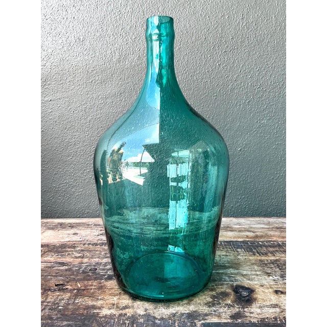 Vintage Teal Glass Demijohn For Sale - Image 4 of 13