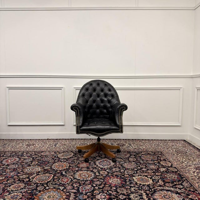 About this Classic English Chesterfield Desk Chair Black Classic and Elegant | Antique office chairs in English, Classic...