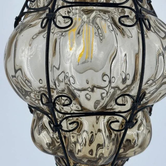 Venetian Lantern Pendant in Murano Glass Cage, Italy, 1960 For Sale - Image 4 of 8