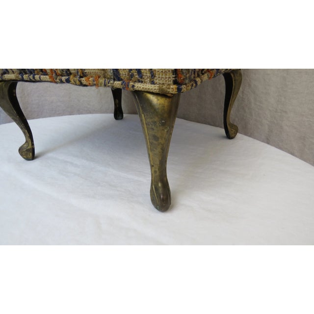 Mid-Century Modern Vintage Textured Striped Footstool Brass Colored Metal Legs 1970's For Sale - Image 3 of 11
