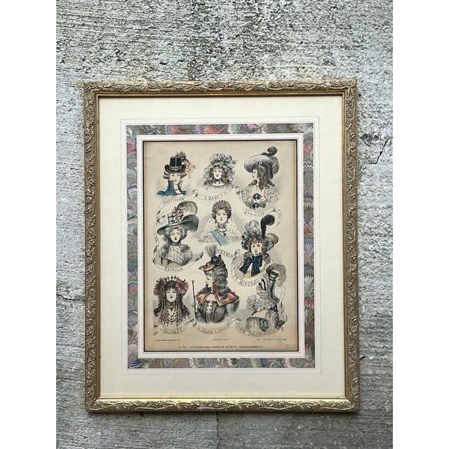 Wood Vintage 18th Century French Coiffure Etching For Sale - Image 7 of 12
