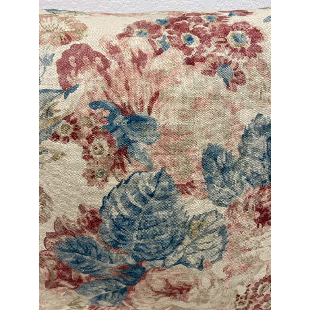 Early 21st Century Pair of 20" Square Pillows With a Muted Pink & Blue Tapestry-Look Floral Pattern - Made in Uk For Sale - Image 5 of 9