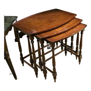 French-Style Nesting Tables – Set of 3 Solid Wood Side Tables With Tray-Style Tops For Sale