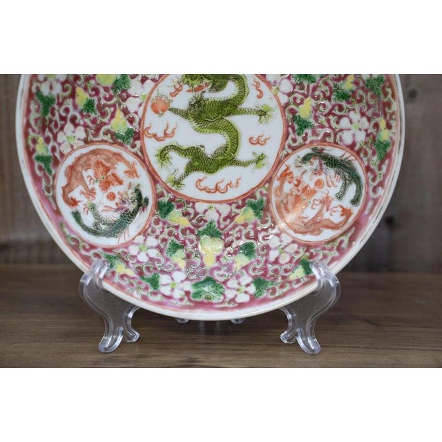 Antique Chinese Qing Dynasty Red Dragon Porcelain Plate, 1800s For Sale - Image 3 of 18