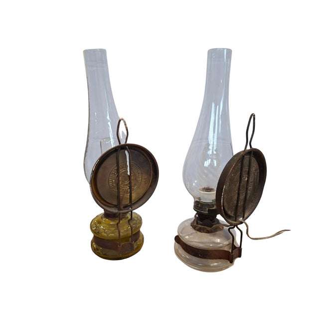 Glass Vintage Electrified Oil Lamps with Reflective Mirror from Ditmar, 1950, Set of 2 For Sale - Image 7 of 10