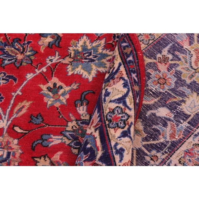 Red Retro Persian Kashan Red/Blue Wool Rug - 9'9'' X 15'11'' For Sale - Image 8 of 10