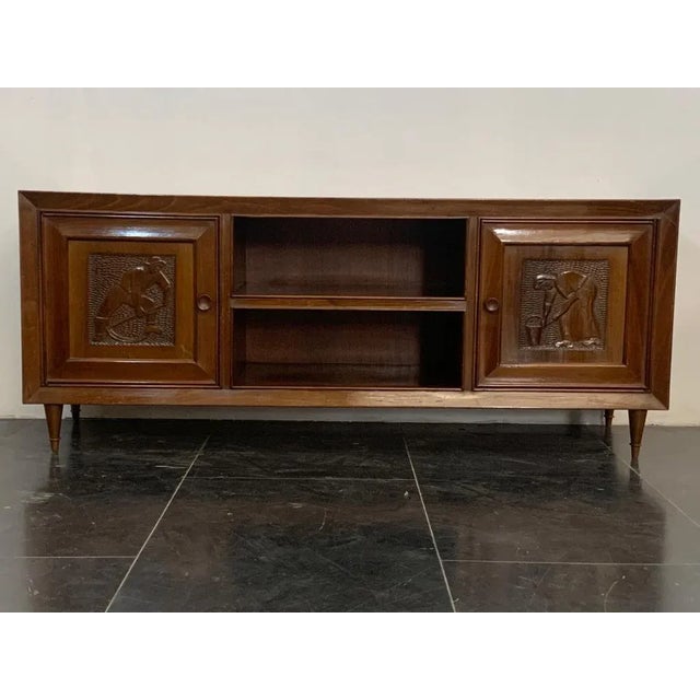Small Futurist Style Serving Sideboard with Carved Panels, 1940s For Sale - Image 10 of 10