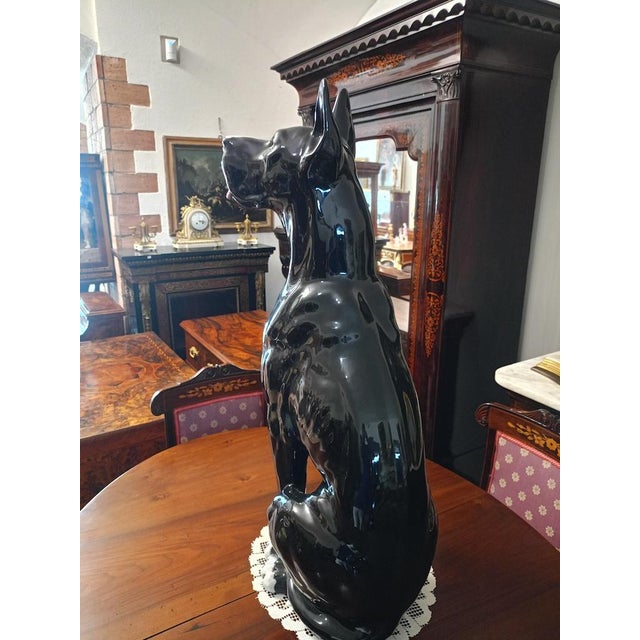 Unknown, Sculpture Depicting a Sitting Great Dane, 1800s, Porcelain and Cane For Sale - Image 4 of 7