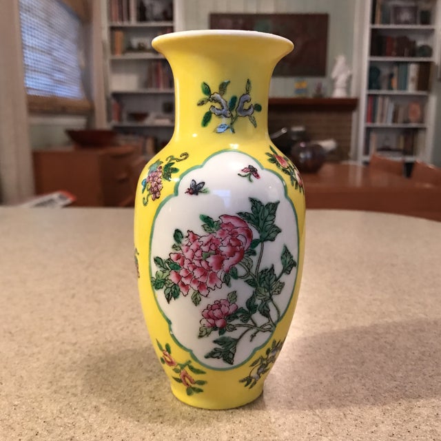 Hong Kong Canton Ware Hand Painted Yellow Vase Chairish