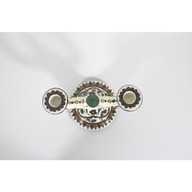 Vintage Hand Painted Ceramic Two Arm Candleholder For Sale - Image 6 of 7