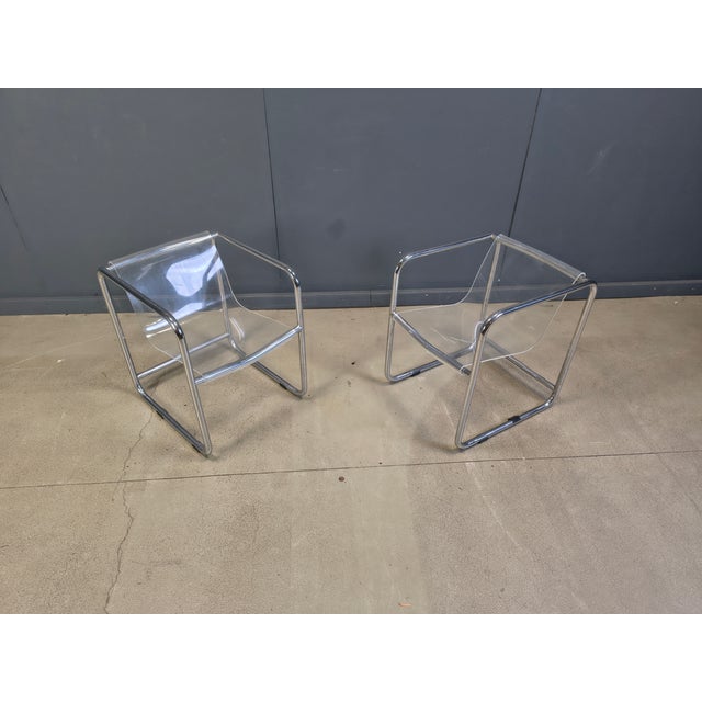 Acrylic Glass and Tubular Chrome Armchairs, 1970s, Set of 2 For Sale - Image 4 of 13