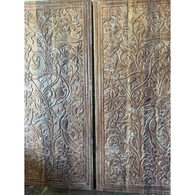 Mid-Century Modern Hand-Carved Tree of Life Barn Door – Rustic Whitewashed Vintage Wood Wall Panel 80x36 For Sale - Image 3 of 8