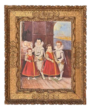 Unknown, Interior with Five Children, Oil on Canvas, 19th Century