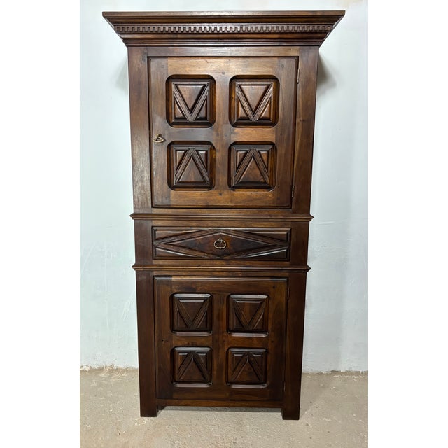 Vintage Spanish Renaissance Style Walnut Cabinet with Geometric Carve, 1920 For Sale - Image 6 of 16