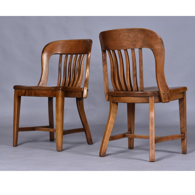 Mid-Century Modern Group of 3 Solid Wood Bankers or Library Chairs Early 20th Century For Sale - Image 3 of 16