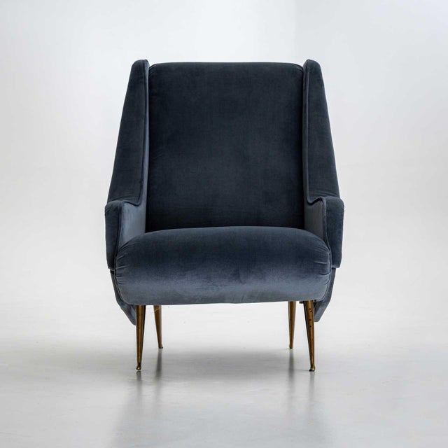 Textile Mid-20th Century Pair of ISA Bergamo Armchairs, Italy For Sale - Image 7 of 15