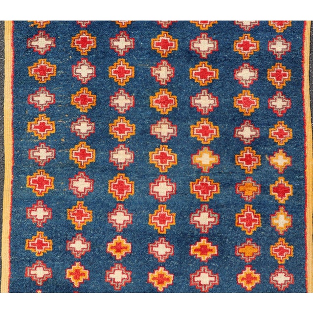 Tribal Vintage Moroccan Rug With Navy Blue Field and Gold Geometric Medallions 4 X 6'1 For Sale - Image 3 of 10