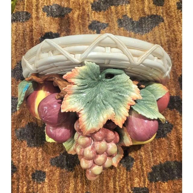 1980s Vintage Ceramic Fitz and Floyd Colorful Fruit Wall Shelf Bracket Sconce For Sale - Image 5 of 8