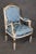 French French Carved Painted and Gilded Armchairs Blue Silk - A Pair For Sale - Image 3 of 12