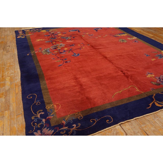 Art Deco 1920s Raspberry Pink Field Antique Art Deco Swimming Swan Pattern Chinese Rug For Sale - Image 3 of 9