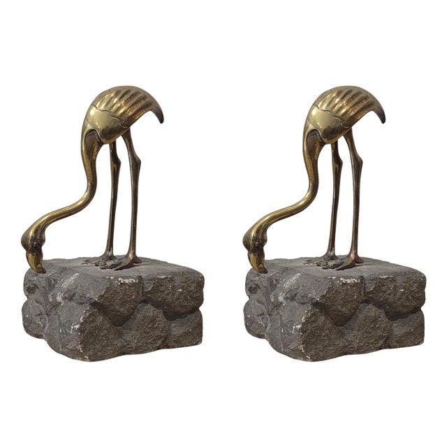 Art Deco Flamingo in Gilded Bronze, Spain, 1940, Set of 2 For Sale
