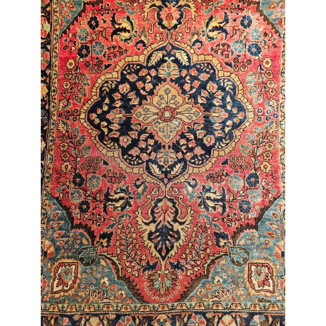 Red Vintage Persian Sarouk Area Rug, Handwoven Floral Design, Red & Turquoise, 4’ X 5’ For Sale - Image 8 of 12