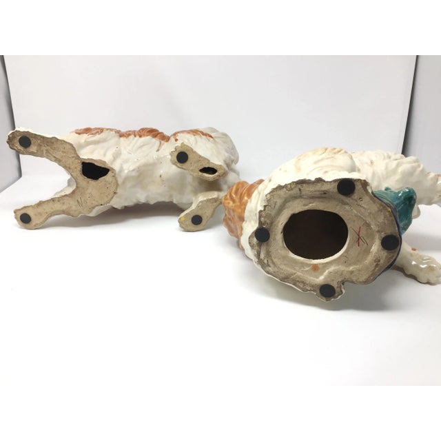 Burnt Orange Vintage Staffordshire Style Lifesize Majolica Cavalier King Spaniel Ceramic Dog Figurines - Set of 2 For Sale - Image 8 of 10