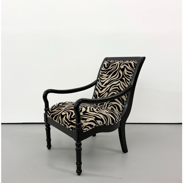 Late 20th Century Vintage Zebra Upholstered Ebonized Armchair For Sale - Image 5 of 7