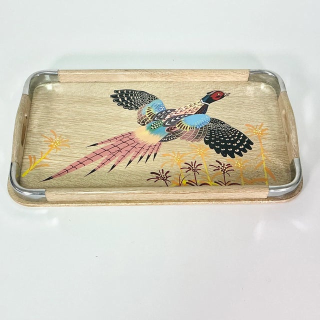 Ecru 1960s Vintage Rustic Farmhouse Boho Chic Large Cerused Oak Pheasant Tray, Small, Thanksgiving For Sale - Image 8 of 10