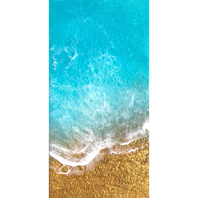 Teal Waves #52 by Ana Hefco | Layered Tinted Resin on Wood Panel Abstract Ocean Waves For Sale
