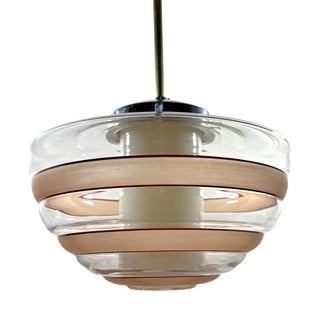 Scandinavian Beehive Pendant Lamp in Glass and Steel, Sweden, 1930s For Sale