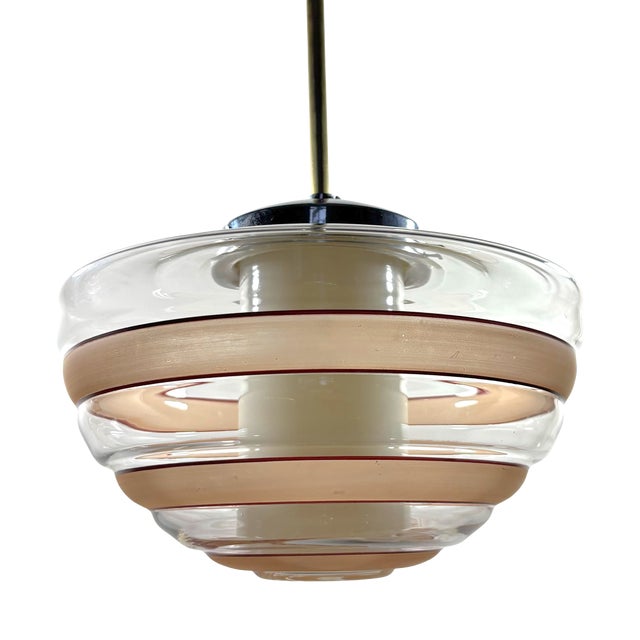 Scandinavian Beehive Pendant Lamp in Glass and Steel, Sweden, 1930s For Sale