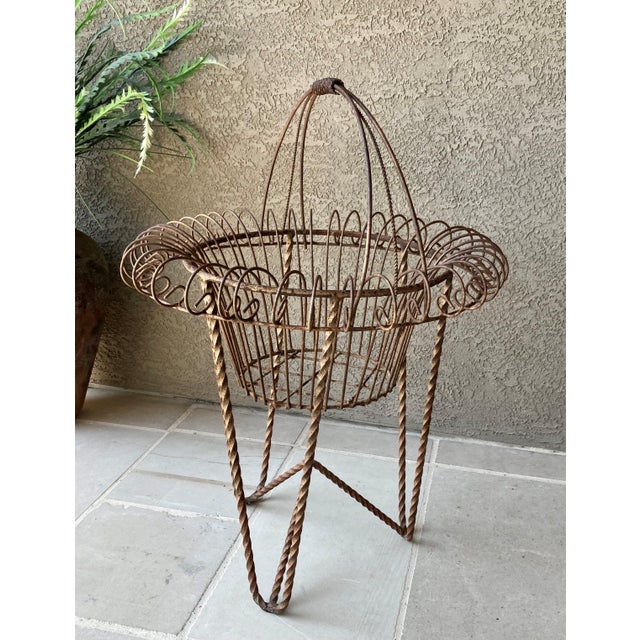 Circa 1980 Nicely-Sized Victorian-Style Steel Wirework Planter Basket & Forged Steel Stand – 2 Pieces For Sale - Image 9 of 18