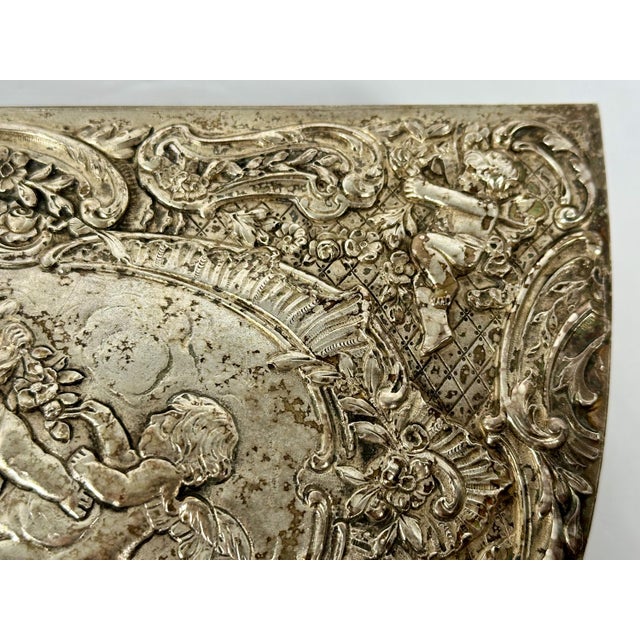 Antique Silverplate Cherub Dresser Box: Repousse Putti Design For Sale - Image 4 of 10