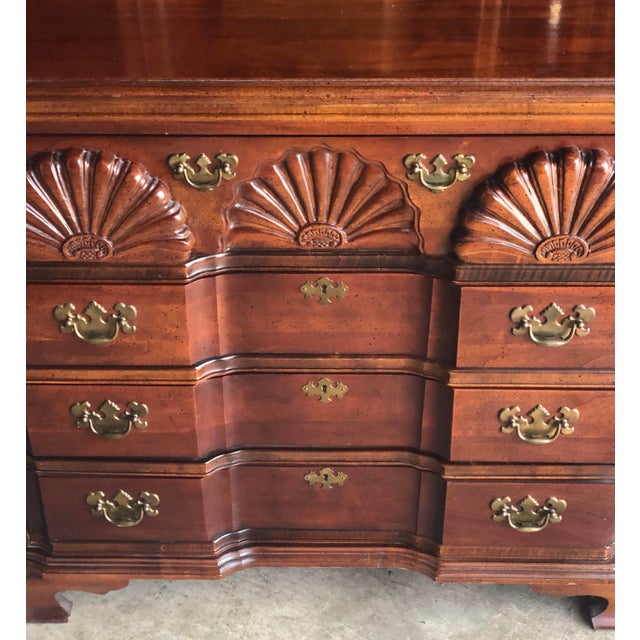 American Drew Cherry Shell Carved Blockfront Chest of Drawers Chairish