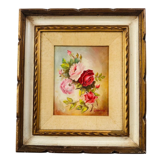 Vintage Oil on Canvas Floral Painting, Original Frame For Sale