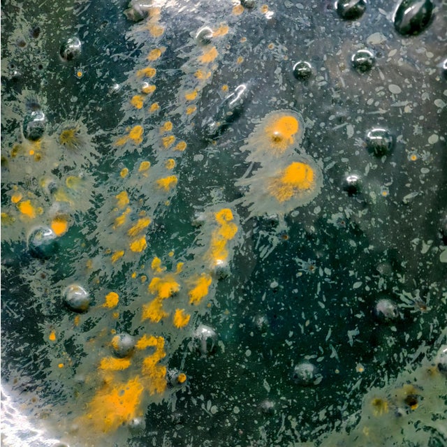 Abstract Mid 20th Century Large Blue Green Gold Art Glass Charger Plate Bowl For Sale - Image 3 of 8