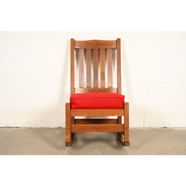L. & J.G. Stickley, Inc. L. & J. G. Stickley Antique Mission Oak Arts & Crafts Rocking Chair, Circa 1910 For Sale - Image 4 of 14