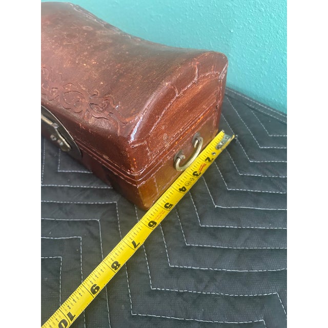 1900 - 1909 Antique Chinese Leather-Covered Wooden Document Box With Brass Hardware, Circa 1900 For Sale - Image 5 of 10