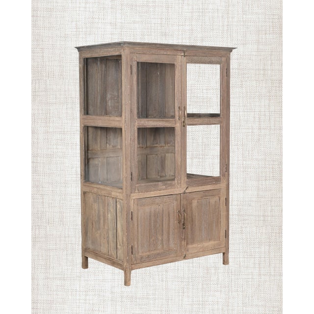 Extra Large Vintage Teak Wood Cabinet | Antique Indian Glass Armoire | Wabi Sabi Storage Display | Rustic Home Decor For Sale - Image 4 of 5