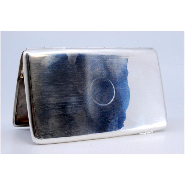 Cigarette Case in Guilloche Silver on Both Sides with Monogram Card and Hinged Lid For Sale - Image 4 of 9